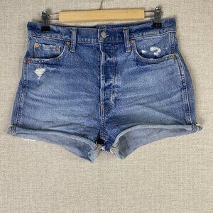 Gap Shorts Womens  8 Cheeky High Rise Button Fly Cut Offs Denim Blue Destroyed